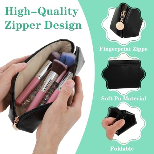 Make-up borsteltas, lederen reis make-up brushpenselen, make-up borstelhouder, draagbare make-up borstel Organisator met gouden hanger, voor vrouwen en meisjes, zwart 3