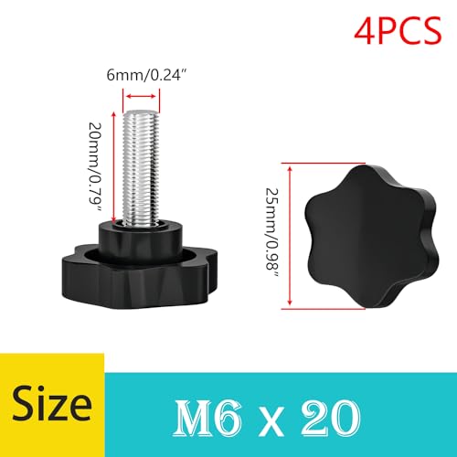 Verpakking van 4 Sterren Grip Knobs, Klem Schroef Knob, M6 x 20 mm duimschroef, Plastic Plastic Ster Grip Schroeven, voor machines en apparatuur