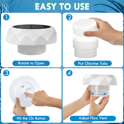 Zonnezwevende pool verlichting, IP68 waterdichte pool Chloor Float, 8 RGB kleur zwembad licht met afstandsbediening, Gemakkelijk open pool tablet houder, Chloor Tablet 5