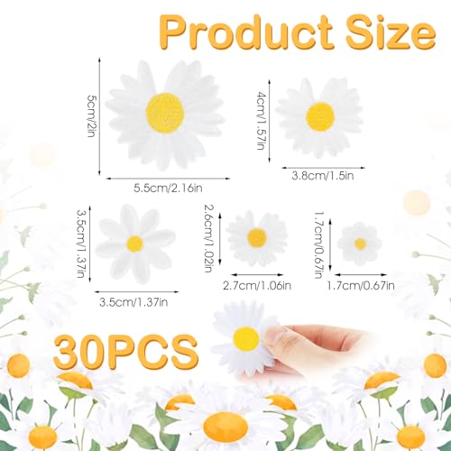 Geborduurde pleisters voor strijken of strijken - Daisy motief - Voor kleding, hoeden, jassen, rugzakken (5 maten), wit en geel