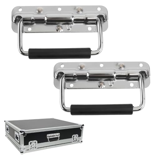 Verpakking van 2 opvouwbare handgrepen, 140 mm, Roestvrij staal, Opvouwbare handgrepen, Opvouwbare handgreep, metalen handgrepen, Spring Carry Handle voor luidsprekers, gereedschapsdozen, gereedschapskist