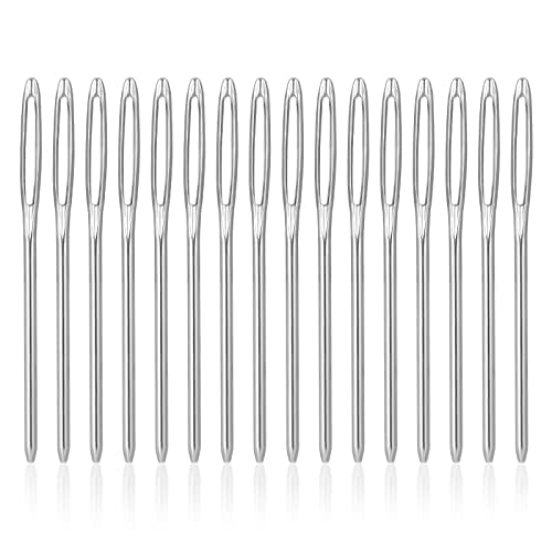 18 st Blunt Naalden met Big Eye, 5.4cm 6cm 7cm Grootoog Blunt Naalden Tapijt Naalden Wol Naalden Hand Naainaalden Metalen Naainaalden voor haak projecten (Zilver)