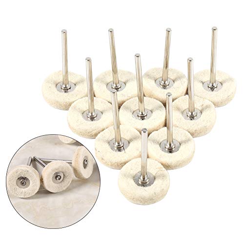 10 st Cotton Buff Wiel Poetskop, 25mm Wol Vilt Mounted Polishing Pad sieraden, Poetsgereedschap, Poetspad set met handvat 5