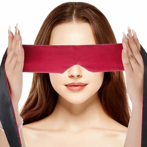 Satin Eye Mask Zachte slaapmasker Comfortabel verstelbare blackout oogbescherming reizen oogmasker voor vrouwen mannen nacht slaap Travel Nap Meditatie 148cm/58.2in(rood)