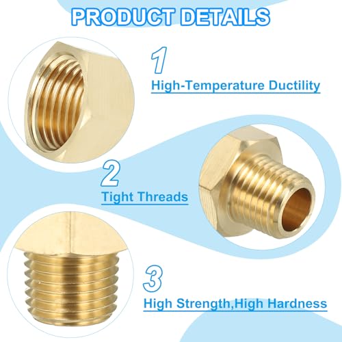 4 st. Messing Pijp passen Hex Socket, 3/8 Inch NPT Man tot 1/4 Inch NPT Vrouwelijke Reducer Adapter Pijp uitbreiding past voor badkuip Spout Douche, Gold Tone 3