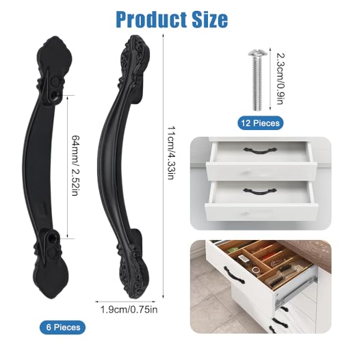6 Stuks Lade Handgrepen Vintage Meubels Handgrepen Gat Spacing 64mm Retro Kabinet Handvat Zwart voor Tuindeur Keuken Kabinet Deuren Laden Handgrepen Zwart