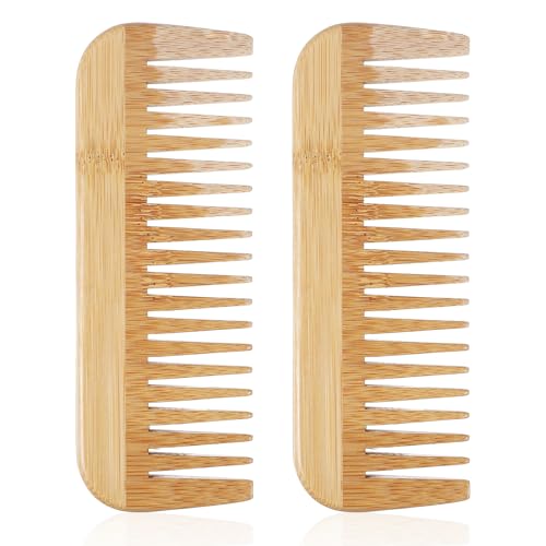 2 st. Wide Tanded Houten Comb, Anti-Static Bamboe Comb, Houten Comb voor krullen, Handgemaakte Houten Combs, Natuurlijke Bamboe Comb Geschikt voor Vrouwen