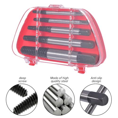 Schroevendraaier Set van 5 Professional Left Turner Set Linkerborstel Gereedschap Schroef Verwijderaar met Transparante Plastic Doos Schroef Extractor voor Beschadigde Schroeven en Buizen 5