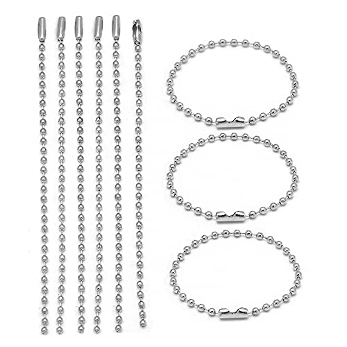 100st DIY Roestvrij stalen kogel kralen ketting Vernikkelde bal ketting ketting 2.4mm Kralen verstelbaar Metalen Pull Chain Extension Kralen Ketting met Matching Connector sieraden Bevindingen (15cm)