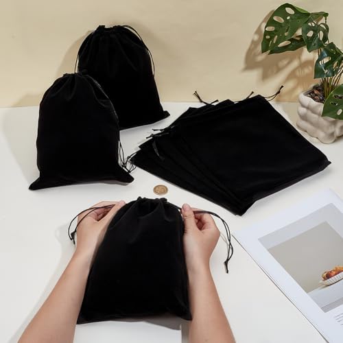 16 st. Zwarte fluwelen zak zakjes, koord sieraden zakken Rechthoekige geschenktassen voor bruiloft feest kerst sieraden verpakking, 24.7×20cm 3