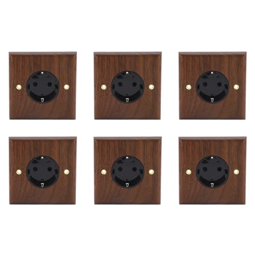 Pack of 6 EU Standard Wall Socket, Electrical Wall Light Switch Socket, 16A, 250V, Retro, Black Walnut Socket voor elektronische apparaten