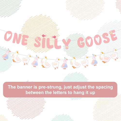 One Silly Goose Banner, voorgerekt Pink Goose 1e verjaardag Banner Decoratie schattige muur Garland voor baby douche Thema Feest Foto Achtergrond 5