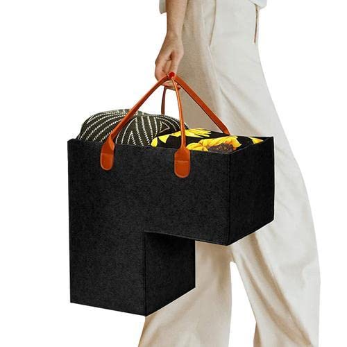 Trappenmand met handgrepen, trapmandje, vilt met lederen handgrepen, opvouwbare trapmand, Organisator voor wasgoed, speelgoed, huishoudelijke artikelen