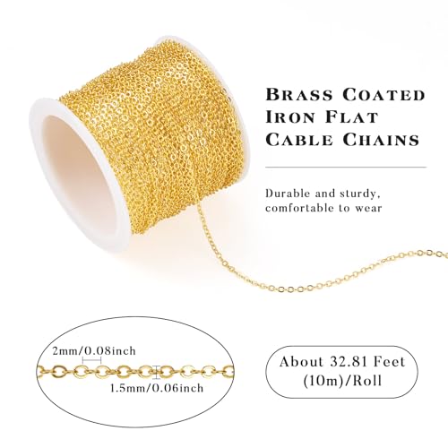 Oval Link ketting geraspt platte Twisted Cross Chain Messing gecoate ijzeren uitbreiding kettingen Bulk voor mannen Vrouwen DIY armband sieraden maken goud 3