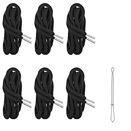 Pak van 6 Vervangende koorden, 130cm Trekkoord voor Hoodie, Trekkoord voor Jogging Bottoms met Pull Cord Thread, Metaalvervangende koorden voor Broeken, Sweatshirts, Jassen, Jassen (zwart)