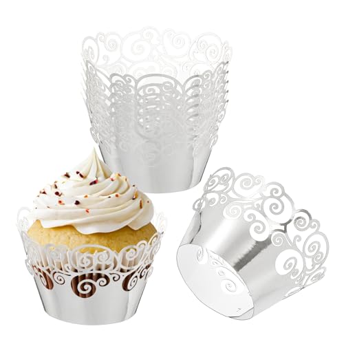 Cupcake Wrappers Papier, 50 stuks bakbekers Standaard Cloud Decoratie voor verjaardag, bruiloften en partijen, Reflectief Zilver