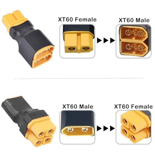 4Pcs XT60 Parallele Connector XT60 Geen Wires Connector 1 Vrouw tot 2 Mannelijke Adapter 1 Mannelijke tot 2 Vrouwelijke Adapter voor RC NiHM Lipo Batterij ESC