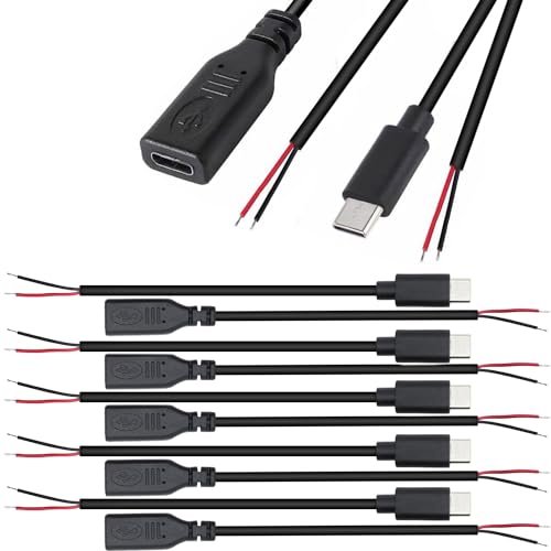 10PCS USB C Plug Pigtail Cable, 22AWG 5V 3A tot 2 Pin Blanco Draad, 2-Wire Extension Cable, Solderen voor DIY (25cm)