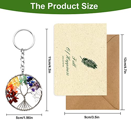 Boom van het leven Keychain, Mooie 7 Chakra Healing Crystal Tree of Life Keychain Gemstone Lucky Charm Keychain met een kaart voor paar, minnaar, mam en vrienden 4