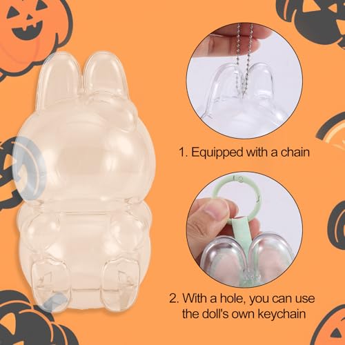 Poppen beschermhoes met ketting, duidelijke hoes voor zittende pluche poppen display geval pompoen stijl accessoires pluche speelgoed Transparante opslagzak voor verzamelaars 4