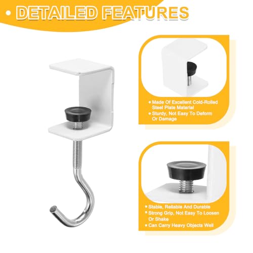 Bureauhaak, 2 stuks Bureauhouder houder Hook Square J haken voor opknoping tas rugzak onder bureaulamp portemonnee verstelbare hoofdtelefoon tafelkast deur onder counter, wit 3