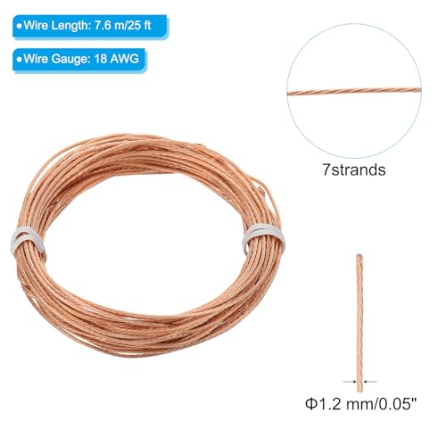 Bare Koperen Ground Wire, 18 Gauge, 25 Metres, Koperen Kabel, Gevlochten, Solid, Grondgeleider, Metaaldraad, Strak voor Lamp, Elektrische Apparaten