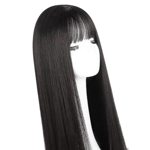 Lange rechte pruik met kwasten (zwart) 28,3 inch 4