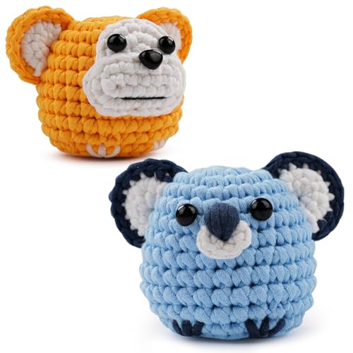 NesteldCrafts haak Set, Complete haak Set voor beginners en volwassenen, Breiset, Zachte garen, IJs Stripe lijn, Gift voor verjaardag, Stap-voor-stap Video-instructies (aap, Koala)