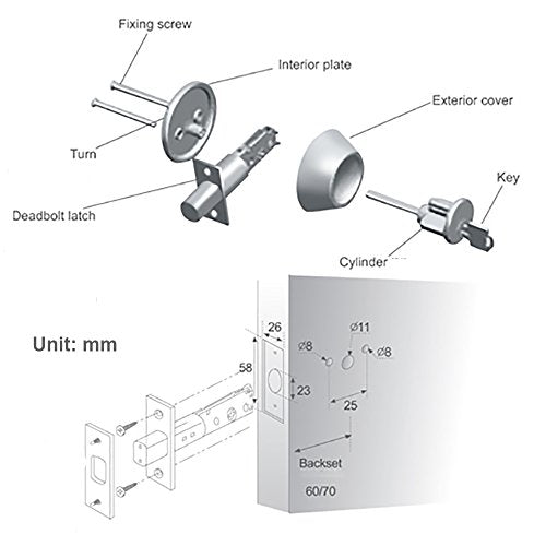 Binnen slot met 2 ingangen, messing + roestvrij staal, drie toetsen 5
