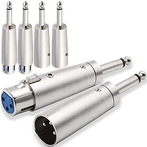 XLR 3 Pin Vrouw Man tot 1/4" 6.35mm Mannelijke Audio Mono Adapter TS Jack voor Microfoon Mixer, XLR Connector Plug Converter, Metalen Adapter, 6st