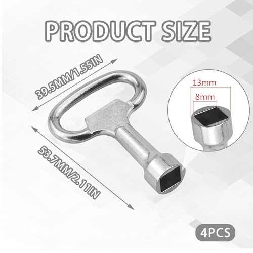 4 stuks Vierkante sleutels 8mm Socketmoersleutel, Verwarming Vent moersleutel, Vierkante sleutel, Faucet, Zinklegering, Bloedmoersleutel, Universele 4 Randmoersleutel voor Gasmeter, Doos