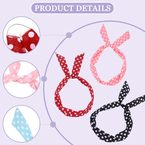 6 st Polka Dots Headbands Leuke Polka Dots Bow Head Wrap Hair Accessoires Multicolor Non-Slip Twisted Headscarf Rabbit Ear Retro Print Headbands voor meisjes Vrouwen (6 4