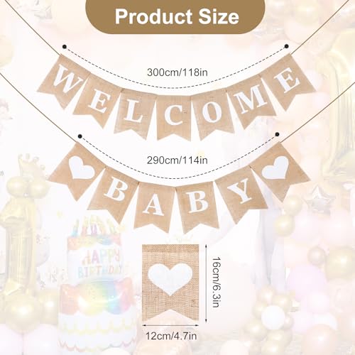 Vintage linnen Welkom Baby Banner, Rustieke linnen brieven, Pennant Garland, Welkom Baby Banner, Home Decor voor thuis, feest, receptie, Baby Douche, Bunting met 13 stuks vlaggen