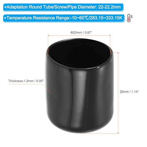22mm Vinyl Rubberen End Caps, Verpakking van 20 Flexibele Bolt Schroefdeksels, Caps Ronde Wire Guard Caps voor Metalen Pijp Rod Bolts, Zwart