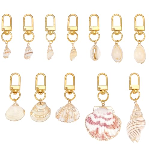 12st 12 Styles Strand Key Chains, 5-7,5 cm Accessoires Sleutelhanger, Autosleutel Shell Rugzak, Portemonnee, Gepersonaliseerde Gifts, Goud