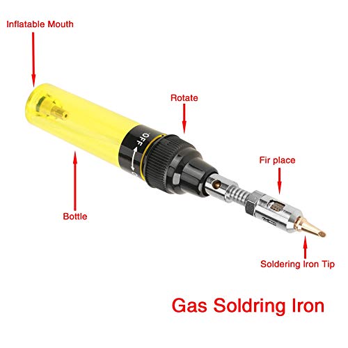 Gas Soldeerijzer Cordless Butane Gas Blow Torch Soldeerijzer Gun Laspen Tool 1300°C(Geel)