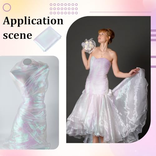 3m Organza, 1.5m brede Solid Trouwjurk Stof Magic Gradient Polyester Glitter Holografische Mesh voor Dress Performances Stage Snow 5