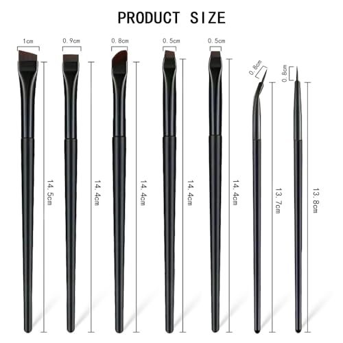 7 stuks Eyeliner borstel Set, Professionele Fijne wenkbrauw Concealer Brush, Platte en fijne Angled Eyeliner Brush, Oblique wenkbrauwen, Eyeliner borstel Set, Cosmetisch, Cosmetisch