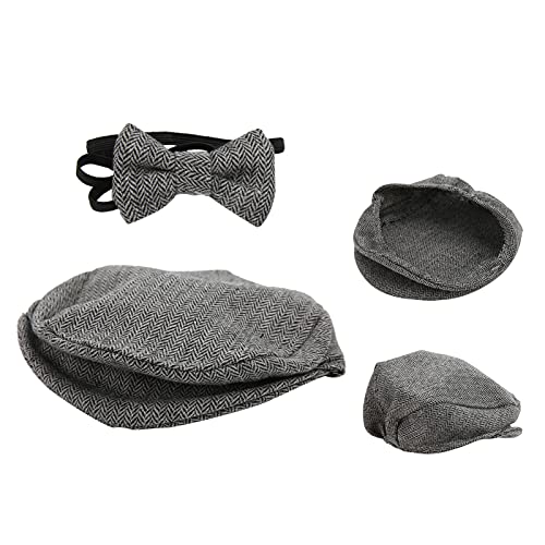 Flat Cap Gentleman Hat Bowtie Photography Prop Pas geboren Baby Fotografie Props Hat met Bow Tie Set(donker grijs) 5
