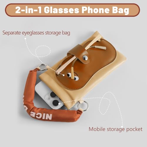 Zachte glazen geval voor vrouwen meisjes, schattige draagbare zonnebril geval 2-in-1 draagbare glazen telefoon zak voor buiten reizen 3