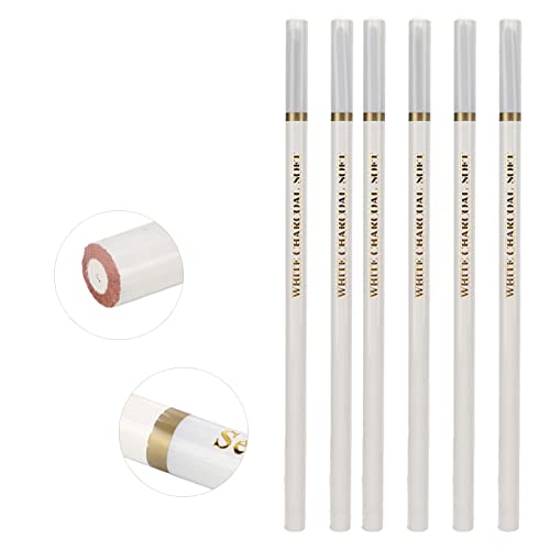 6Stuks White Charcoal Potlood Set, White Art Potlood Sketch Highlight Potlood voor artiesten Zwarte Papier Tekening Schetsen Illustratie Deisgn 5