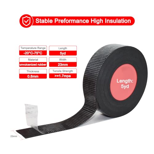 Verpakking van 2 Zelfverzegelende kleefband 5 m x 23 mm x 0,8 mm Zelfdichtende Tape Isolatie Tape Zwarte Afdichting Tape Zelfklevend Waterdicht voor slangen, Nood Reparatie Kabel Isolatie