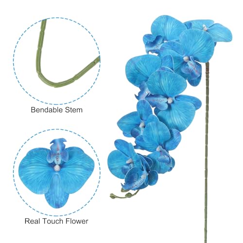 Kunst Orchidee Stengels 104cm, 6Scs 9 Heads Faux Phalaenopsis Bloemen Real Touch Fake Orchidee Bloemen Tak voor Vaas Home Bruiloft Decoratie, Teal 3