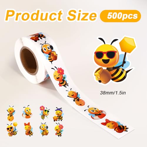 500st Bee Stickers, Leuke Cartoon Bijen Stickers op rol Kinderen Grappige Animal Stickers Mode Decoratie Notitieboek Envelop Laptop Sticker