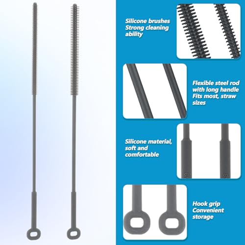 2 stuks Siliconen Flesborstel, Straw Cleaner Set, Extra Lange Dubbelzijdige Zachte Siliconen Borstel voor babyflessen, Waterflessen, Thermos, Sportflesjes, Warmtebestendig, Hangen 3