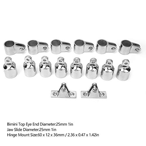 16 Stuk Bimini Top Scharnier Rail Montage Boot 3-Arch Bimini Top Cover Cap Roestvrij Steel Boat Hardware Hardware Scharnier Montage Jaw Slider Bimini Top Eye Einde Kit 25mm/1in 5