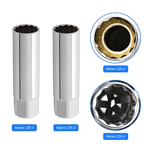 2Pcs 3/8" Thin Wall Spark Plug Socket, Spark Plug Verwijderaar Installeerhulpmiddel met 14mm en 16mm Spark Plug Socket voor Spark Plug wijzigingen 5