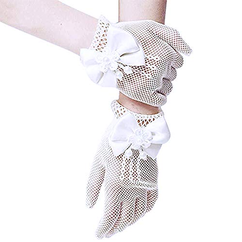 Meisjes korte elegante satin Bow Fishnet handschoenen gaten pols lengte handschoenen voor bloemen meisjes