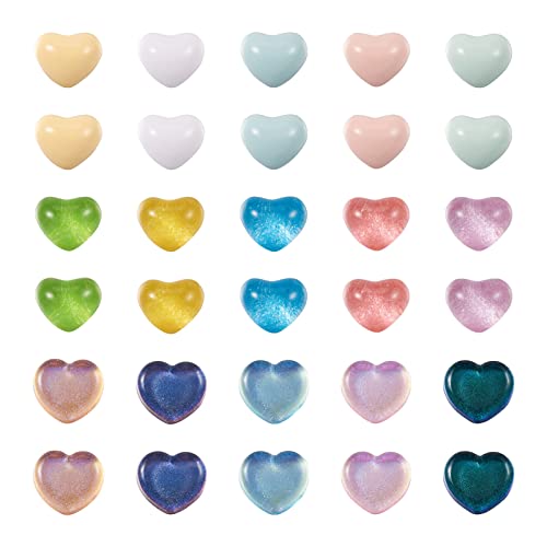 60 st. Resin Heart Cabochons 15 Style Opaque Transparante Glitter Hart Cabochon Versieringen voor DIY Scrapbooking telefoon geval sieraden
