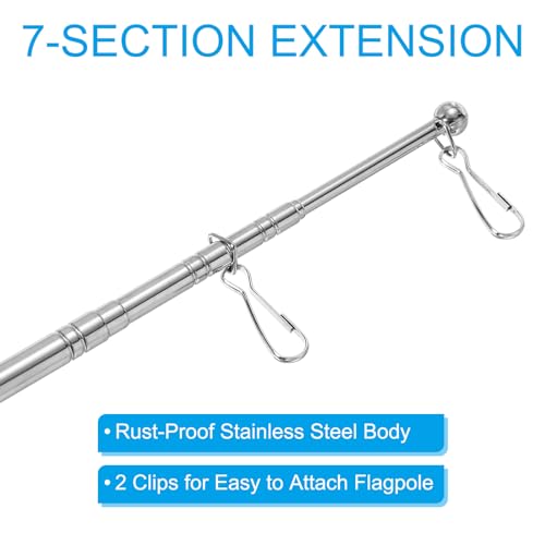 Telescopische handheld Flagpoles, 1,6 m Portable Roestvrij staal Telescopische Flagpoles gids Flagpole, 7 secties, zwart 4
